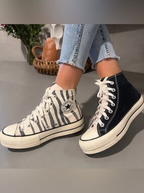 Converse Zebra-Print and Black High-Top Lace-Up Boots